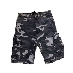 CSG Mens Cargo Shorts Camo Print Size 32 Athletic Fit Drawstring Hem